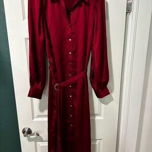 Ann Taylor Red Satin Midi Dress